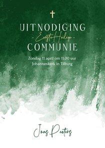 Uitnodiging communie waterverf groen kruisje stijlvol