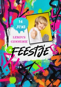 Uitnodiging communiefeest graffiti stoer lentefeest