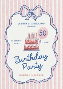Uitnodiging doodle strik en taart met strepen