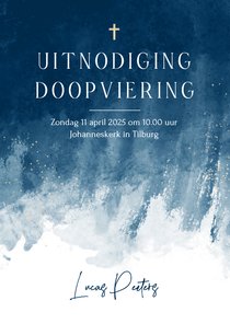 Uitnodiging doop doopviering blauw verf goud stijlvol