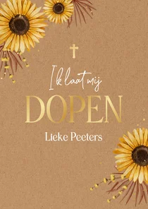 Uitnodiging doopsel doopviering zonnebloemen goud kraft