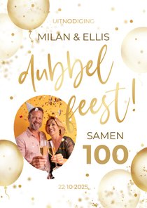 Uitnodiging dubbel feest feestelijk gouden ballonnen