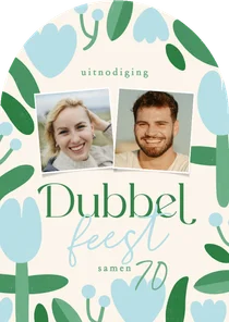 Uitnodiging dubbel feest samen 70 tulpen foto's