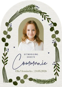 Uitnodiging eerste communie botanisch boog takjes foto