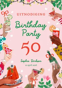 Uitnodiging feestje 50 bloemen en cocktails lente