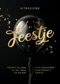 Uitnodiging feestje algemeen stijlvol chic ballon goud zwart