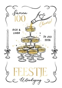 Uitnodiging feestje champagne toren doodle etentje samen 100