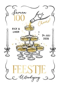 Uitnodiging feestje champagne toren doodle etentje samen 100
