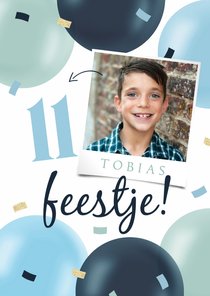 Uitnodiging feestje jongen confetti foto ballonnen