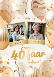 Uitnodiging feestjelijk jubileum 40 jaar in dienst goud