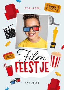 Uitnodiging filmavond bioscoop popcorn 3d bril foto