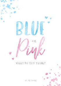 Uitnodiging gender reveal blue or pink confetti