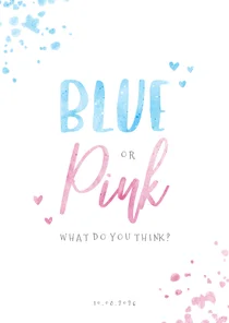 Uitnodiging gender reveal blue or pink confetti