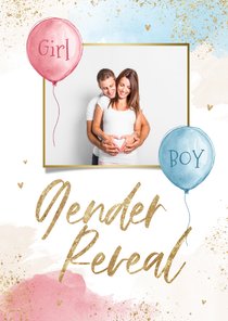 Uitnodiging gender reveal party waterverf blauw roze foto