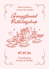 Uitnodiging geregistreerd partnerschap etentje doodle roze