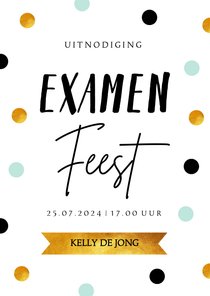 Uitnodiging geslaagd feest confetti goudlook