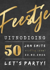 Uitnodiging gouden 'feestje' krijtbord met leeftijd