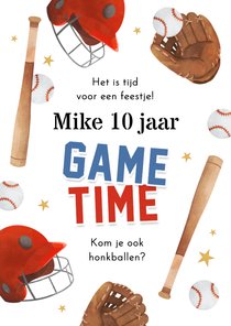 Uitnodiging honkbal feestje game time sport