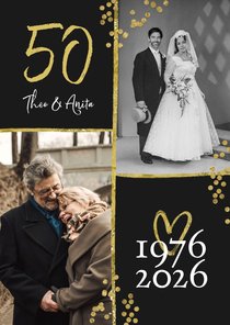 Uitnodiging jubileum 50 jaar getrouwd met twee trouwfoto's