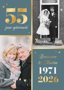 Uitnodiging jubileum 55 jaar getrouwd met twee trouwfoto's