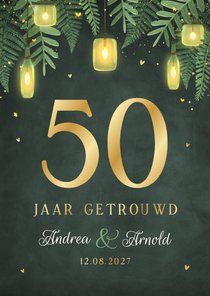 Uitnodiging jubileumfeest 50 goud lampjes tuinfeest