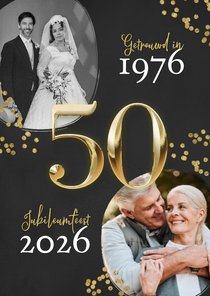 Uitnodiging jubileumfeest 50 jaar getrouwd confetti goud