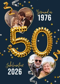 Uitnodiging jubileumfeest 50 jaar goud confetti foto's