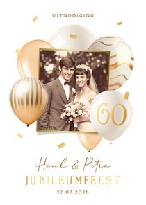 Uitnodiging jubileumfeest 60 jaar getrouwd ballonnen goud