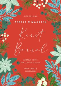 Uitnodiging kerstborrel botanische illustratie kerst