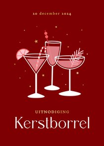 Uitnodiging kerstborrel met kerst cocktails gouden sterren