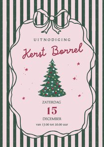 Uitnodiging kerstborrel strepen en strikken