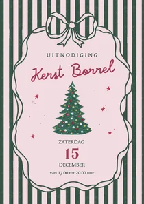 Uitnodiging kerstborrel strepen en strikken