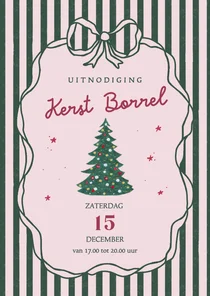 Uitnodiging kerstborrel strepen en strikken