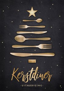 Uitnodiging kerstdiner bestek in kerstboom vorm