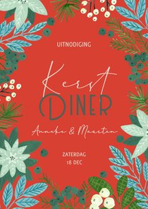 Uitnodiging kerstdiner botanische illustratie kerst