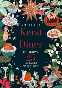 Uitnodiging kerstdiner doodle eten kerstfeest