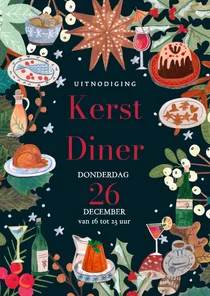 Uitnodiging kerstdiner doodle eten kerstfeest