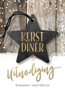 Uitnodiging kerstdiner kaart ster hout