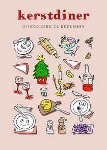 uitnodiging kerstdiner met borden bestek en meer