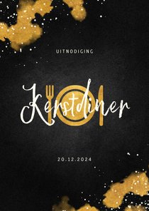 Uitnodiging kerstdiner met gouden bestek