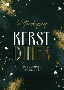 Uitnodiging kerstdiner met kersttakjes en gouden sterren