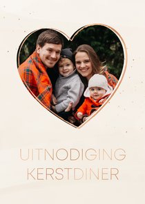 Uitnodiging kerstdiner roze met koperdetails en foto