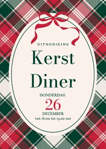Uitnodiging kerstfeest ruit en strikje