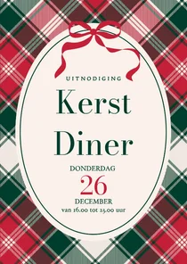 Uitnodiging kerstfeest ruit en strikje