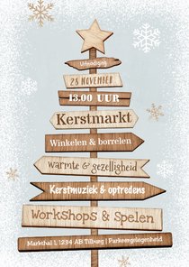 Uitnodiging kerstmarkt kerstboom winter hout