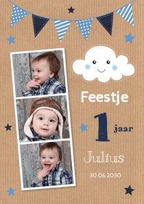 Uitnodiging kinderfeestje 1 jaar fotocollage jongen slinger