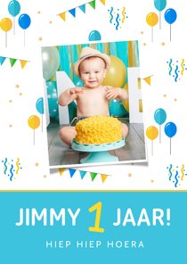 Uitnodiging kinderfeestje 1 jaar jongen feestelijk foto