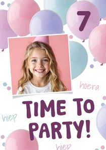 Uitnodiging kinderfeestje ballonnen foto time to party