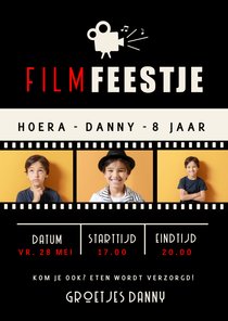 Uitnodiging kinderfeestje bioscoop in filmposter stijl