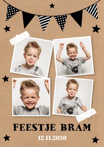 Uitnodiging kinderfeestje fotocollage slinger kraftprint